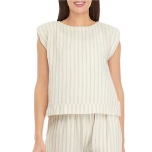 Single Thread Women's Striped Linen Top with Shoulder Pads